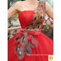 Red Lace Appliqued trägerlosen bodenlangen Tüll Puffy Ballkleid Brautkleid